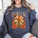 Large Dark Gray Heather It's Fall Y'all Jack O Lantern Halloween Autumn Vintage Inspired Seasonal Sweatshirt
