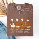  Just A Cozy Goose Autumn Watercolor Bouquet Pumpkin Spice Floral Comfort Colors Tee