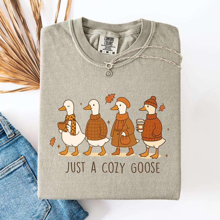 Just A Cozy Goose Autumn Watercolor Bouquet Pumpkin Spice Floral Comfort Colors Tee