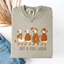  Just A Cozy Goose Autumn Watercolor Bouquet Pumpkin Spice Floral Comfort Colors Tee