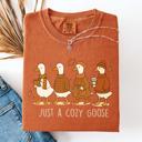 Large Yam Just A Cozy Goose Autumn Watercolor Bouquet Pumpkin Spice Floral Comfort Colors Tee