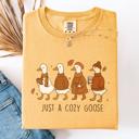 Large Mustard Just A Cozy Goose Autumn Watercolor Bouquet Pumpkin Spice Floral Comfort Colors Tee