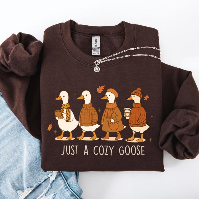 Just A Cozy Goose Autumn Floral Sunflower Pumpkin Spice Cozy Fleece Seasonal Sweatshirt