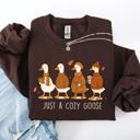Large Dark Chocolate Brown Just A Cozy Goose Autumn Floral Sunflower Pumpkin Spice Cozy Fleece Seasonal Sweatshirt