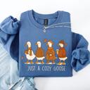 XXXL Indigo Blue Just A Cozy Goose Autumn Floral Sunflower Pumpkin Spice Cozy Fleece Seasonal Sweatshirt