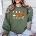 XL Military Green Just A Cozy Goose Autumn Floral Sunflower Pumpkin Spice Cozy Fleece Seasonal Sweatshirt