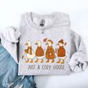 XXXL Ash Light Gray Just A Cozy Goose Autumn Floral Sunflower Pumpkin Spice Cozy Fleece Seasonal Sweatshirt
