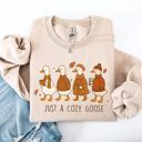 Large Sand Just A Cozy Goose Autumn Floral Sunflower Pumpkin Spice Cozy Fleece Seasonal Sweatshirt