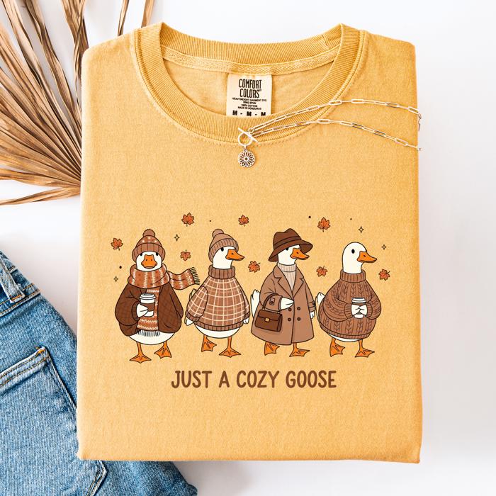 Just A Cozy Goose Autumn Goose Watercolor Bouquet With Jack O Lantern Motifs Comfort Colors Tee