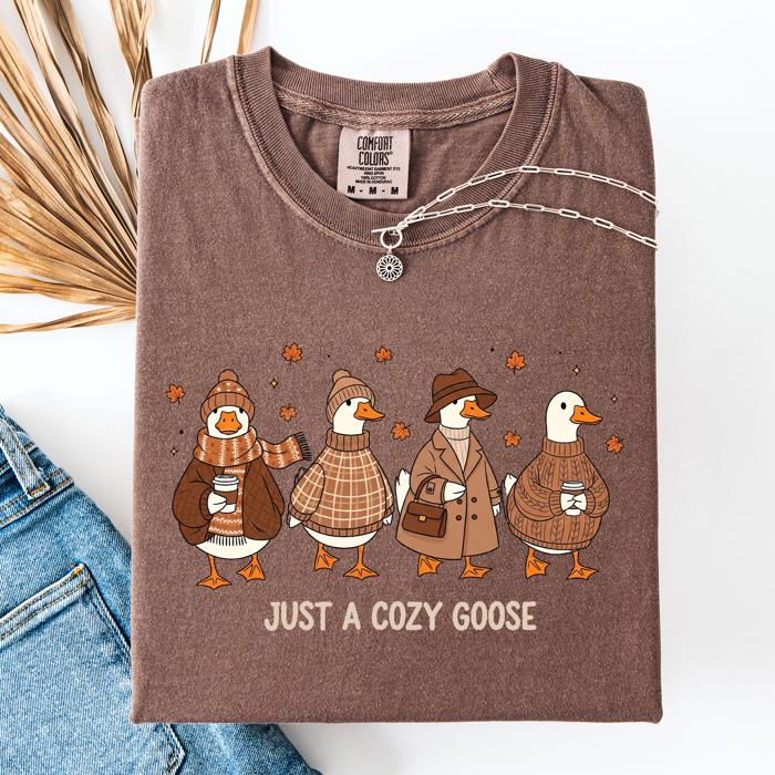 Just A Cozy Goose Autumn Goose Watercolor Bouquet With Jack O Lantern Motifs Comfort Colors Tee
