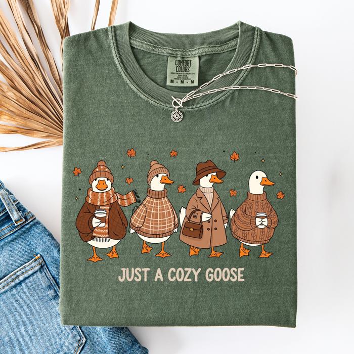 Just A Cozy Goose Autumn Goose Watercolor Bouquet With Jack O Lantern Motifs Comfort Colors Tee