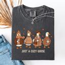 Large Pepper Dark Gray Just A Cozy Goose Autumn Goose Watercolor Bouquet With Jack O Lantern Motifs Comfort Colors Tee