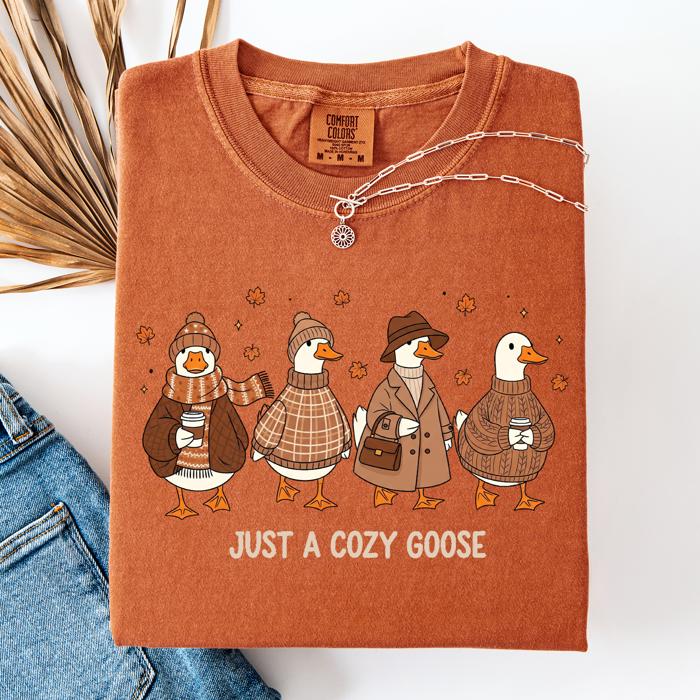 Just A Cozy Goose Autumn Goose Watercolor Bouquet With Jack O Lantern Motifs Comfort Colors Tee
