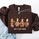 Small Dark Chocolate Brown Just a Cozy Goose, Autumn Goose Floral Pumpkin Spice Autumn Comfort Edition Sweatshirt