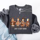 Medium Dark Gray Heather Just a Cozy Goose, Autumn Goose Floral Pumpkin Spice Autumn Comfort Edition Sweatshirt