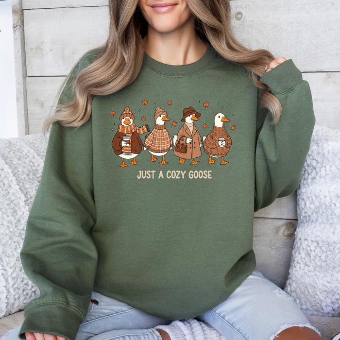 Just a Cozy Goose, Autumn Goose Floral Pumpkin Spice Autumn Comfort Edition Sweatshirt