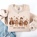 Large Sand Just a Cozy Goose, Autumn Goose Floral Pumpkin Spice Autumn Comfort Edition Sweatshirt
