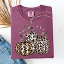 XL Berry Red Leopard Print Pumpkins Watercolor Bouquet Autumn Halloween Scene Comfort Colors Tee