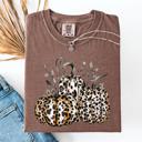 Large Espresso Brown Leopard Print Pumpkins Watercolor Bouquet Autumn Halloween Scene Comfort Colors Tee