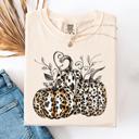 Small Ivory Cream Leopard Print Pumpkins Watercolor Bouquet Autumn Halloween Scene Comfort Colors Tee