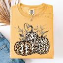 XXXL Mustard Leopard Print Pumpkins Watercolor Bouquet Autumn Halloween Scene Comfort Colors Tee