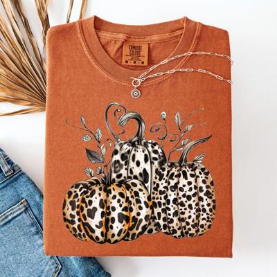 Leopard Print Pumpkins Watercolor Bouquet Autumn Halloween Scene Comfort Colors Tee