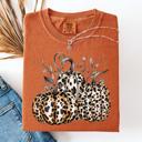 Small Yam Leopard Print Pumpkins Watercolor Bouquet Autumn Halloween Scene Comfort Colors Tee