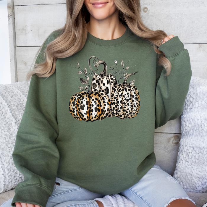 Leopard Print Pumpkins For Halloween And Autumn Festive Fashion Season Sweatshirt