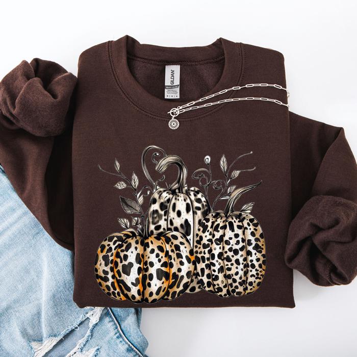 Leopard Print Pumpkins For Halloween And Autumn Festive Fashion Season Sweatshirt