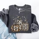 Small Dark Gray Heather Leopard Print Pumpkins For Halloween And Autumn Festive Fashion Season Sweatshirt