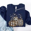 XL Navy Leopard Print Pumpkins For Halloween And Autumn Festive Fashion Season Sweatshirt