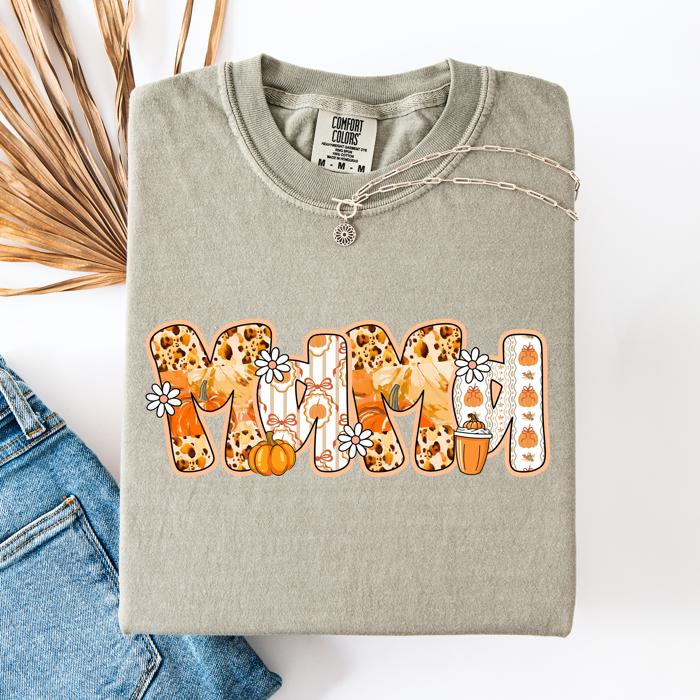 Mama, Pumpkin Pattern Leopard-Print Pumpkins Watercolor Bouquet Comfort Colors Tee
