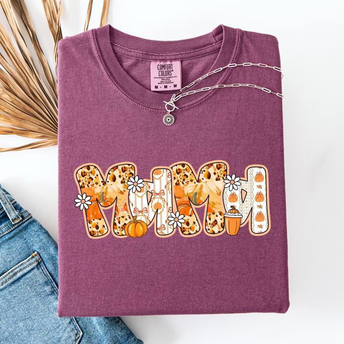 Mama, Pumpkin Pattern Leopard-Print Pumpkins Watercolor Bouquet Comfort Colors Tee