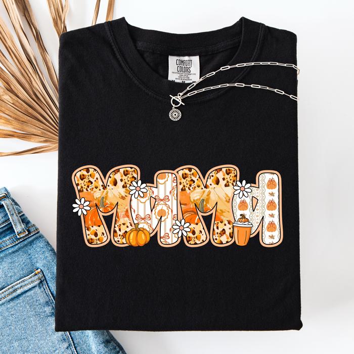 Mama, Pumpkin Pattern Leopard-Print Pumpkins Watercolor Bouquet Comfort Colors Tee