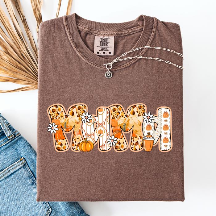 Mama, Pumpkin Pattern Leopard-Print Pumpkins Watercolor Bouquet Comfort Colors Tee