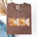 Medium Espresso Brown Mama, Pumpkin Pattern Leopard-Print Pumpkins Watercolor Bouquet Comfort Colors Tee
