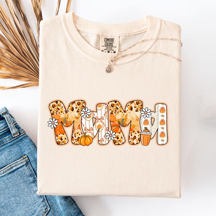 Mama, Pumpkin Pattern Leopard-Print Pumpkins Watercolor Bouquet Comfort Colors Tee