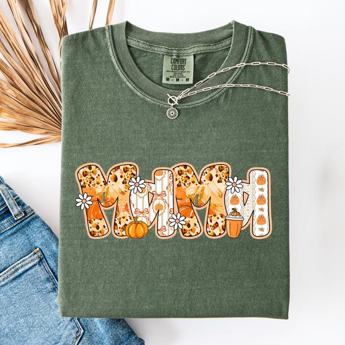Mama, Pumpkin Pattern Leopard-Print Pumpkins Watercolor Bouquet Comfort Colors Tee