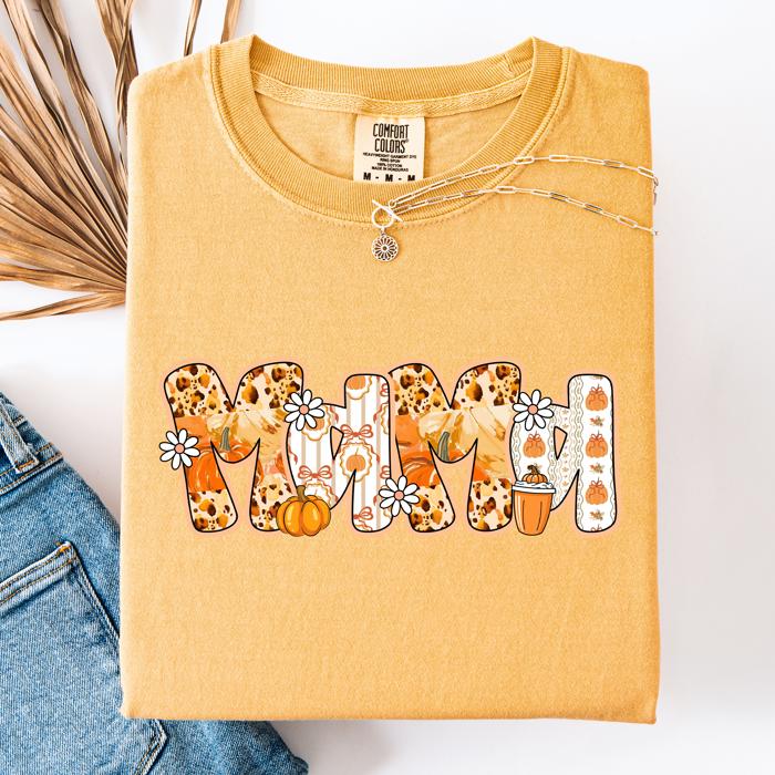 Mama, Pumpkin Pattern Leopard-Print Pumpkins Watercolor Bouquet Comfort Colors Tee