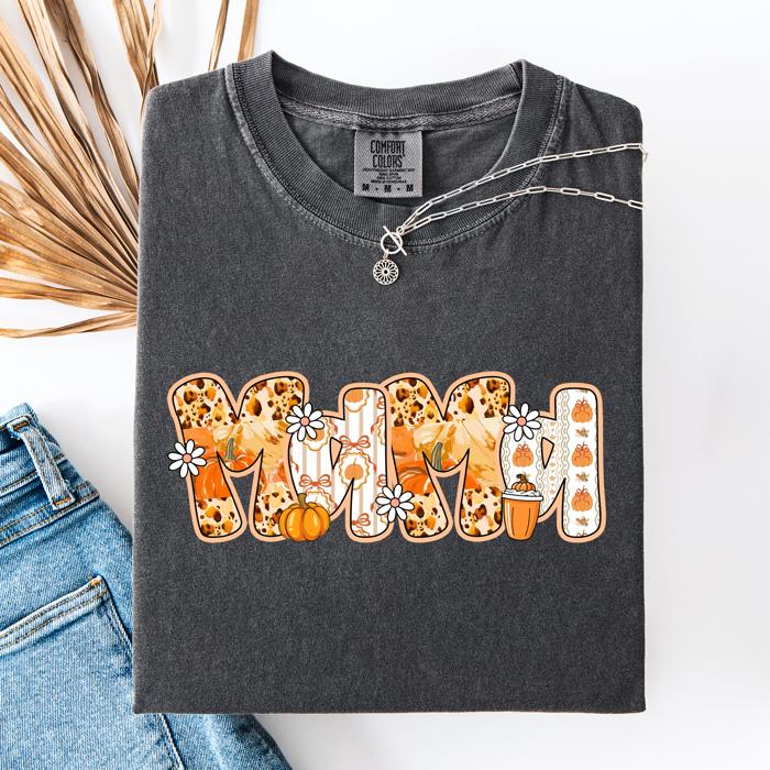 Mama, Pumpkin Pattern Leopard-Print Pumpkins Watercolor Bouquet Comfort Colors Tee