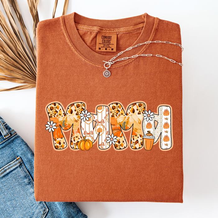 Mama, Pumpkin Pattern Leopard-Print Pumpkins Watercolor Bouquet Comfort Colors Tee