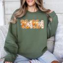 Large Military Green Mama Pumpkin Pattern Halloween Autumn Festive Cozy Seasonal Pumpkin Theme Sweatshirt