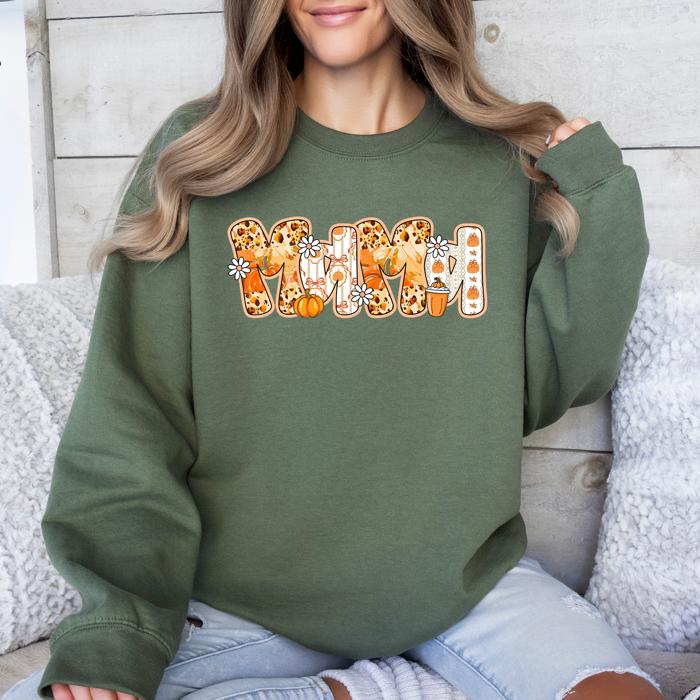 Mama Pumpkin Pattern Halloween Autumn Festive Cozy Seasonal Pumpkin Theme Sweatshirt