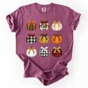  Patterned Pumpkins Watercolor Leopard Print Hand Painted Bouquet Comfort Colors Tee