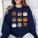 XXXL Navy Patterned Pumpkins Halloween Harvest Pattern Cozy Vintage Autumn Night Sweatshirt