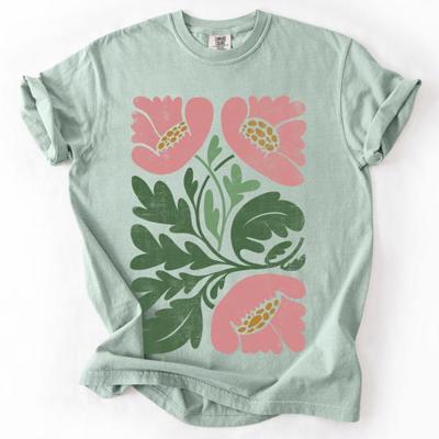 Pink Poppies Vintage Boho Watercolor Floral Nature Motifs Soft Comfort Colors Tee