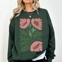 Large Forest Green Pink Poppies Vintage Boho Nature Floral Pattern Artwork For Cozy Everyday Wear Sweatshirt
