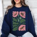 XXL Navy Pink Poppies Vintage Boho Nature Floral Pattern Artwork For Cozy Everyday Wear Sweatshirt