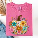  Pumpkin Floral Watercolor Leopard Print Pumpkins Bouquet Halloween Fall Comfort Colors Tee