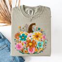  Pumpkin Floral Watercolor Leopard Print Pumpkins Bouquet Halloween Fall Comfort Colors Tee